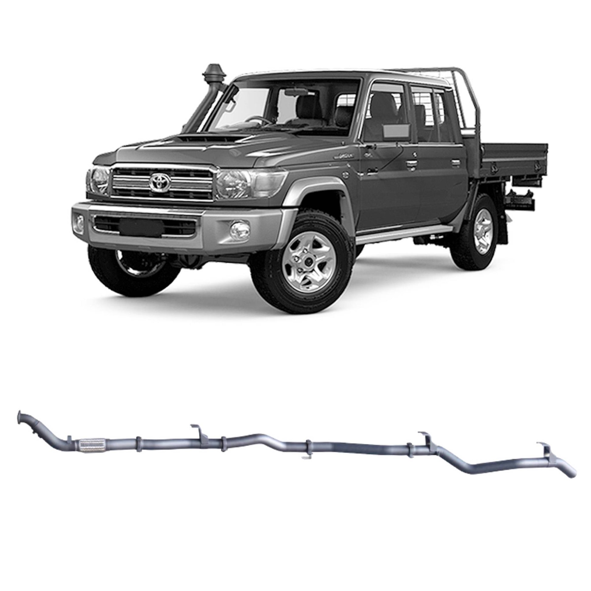 70 Series Land Cruiser Extreme Duty Exhaust - 79 Series Dual Cab with Auxiliary Fuel Tank (01/2012 - 10/2016)