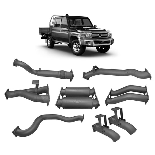 70 Series Land Cruiser Extreme Duty Twin 4 Turbo Back Exhaust with Resonator - 79 Series Dual Cab