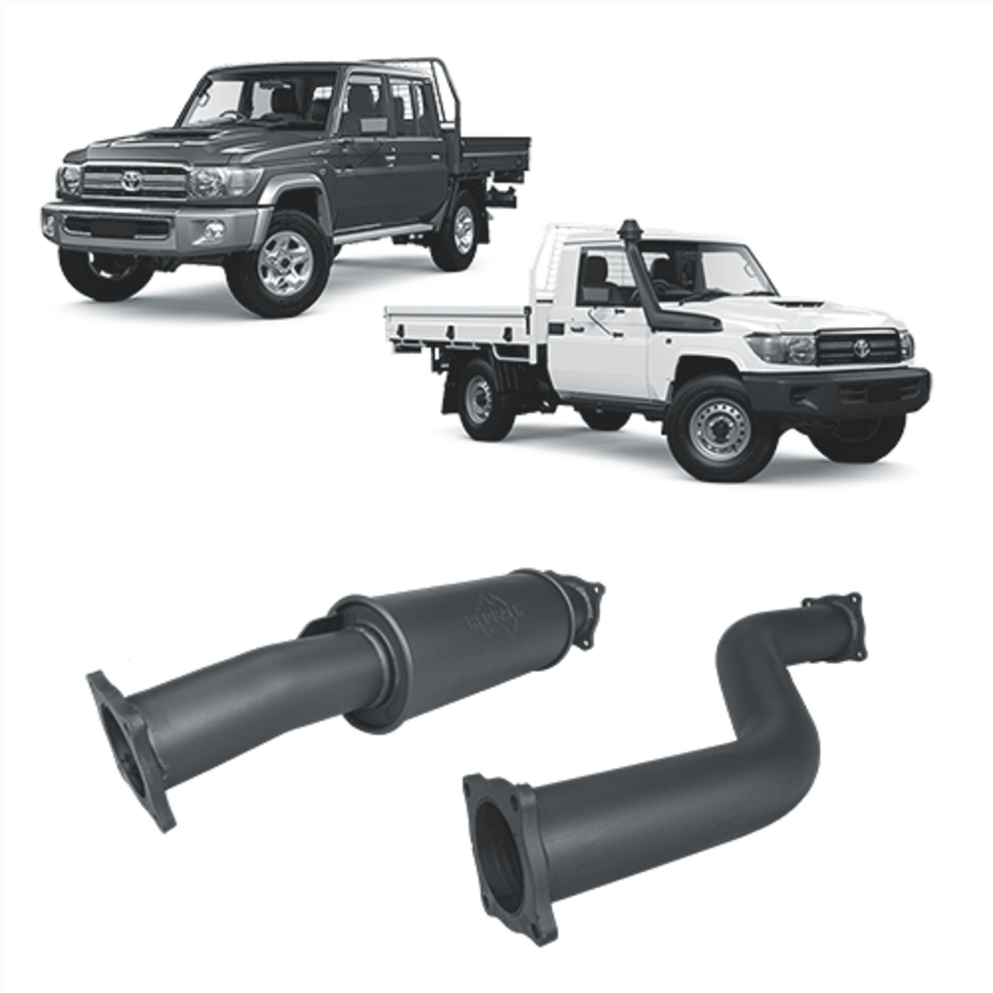 Toyota Land Cruiser Redback Extreme Duty Exhaust for Toyota Landcruiser 79 Series Double Cab with Auxiliary Fuel Tank (01/2012 - 10/2016)