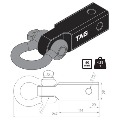 Toyota Land Cruiser TAG Recovery Hitch - Fixed Bow Shackle (4.75T)