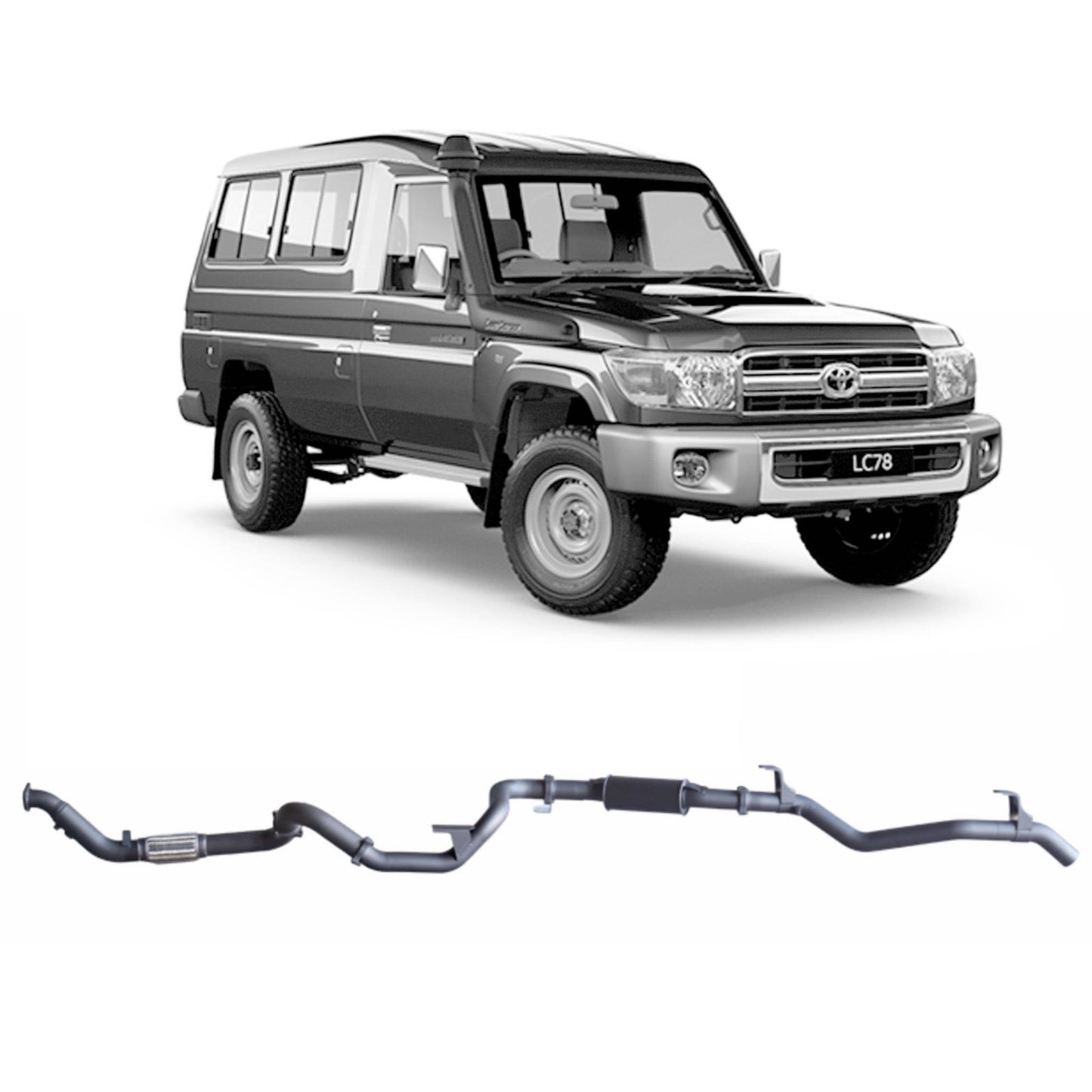 Extreme Duty 3" Turbo Back Exhaust for the Toyota LandCruiser 78 Series Troop Carrier (03/2007 - 10/2016) (view 2)