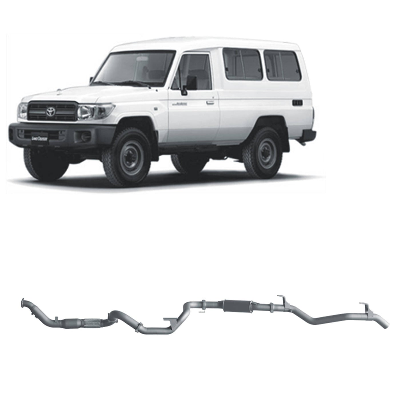 Extreme Duty 3" Factory Dump Pipe Back Exhaust for the Toyota LandCruiser 78 Series 4.2L TD (01/2001 - 01/2007) (view 2)