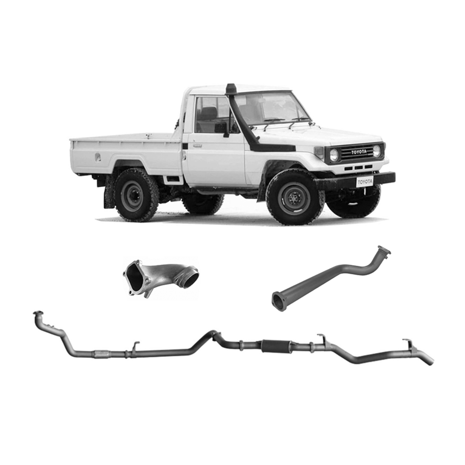 Extreme Duty 3" Turbo Back Exhaust for the Toyota LandCruiser 75 Series Leaf Suspension Front w/ 1HD Conversion