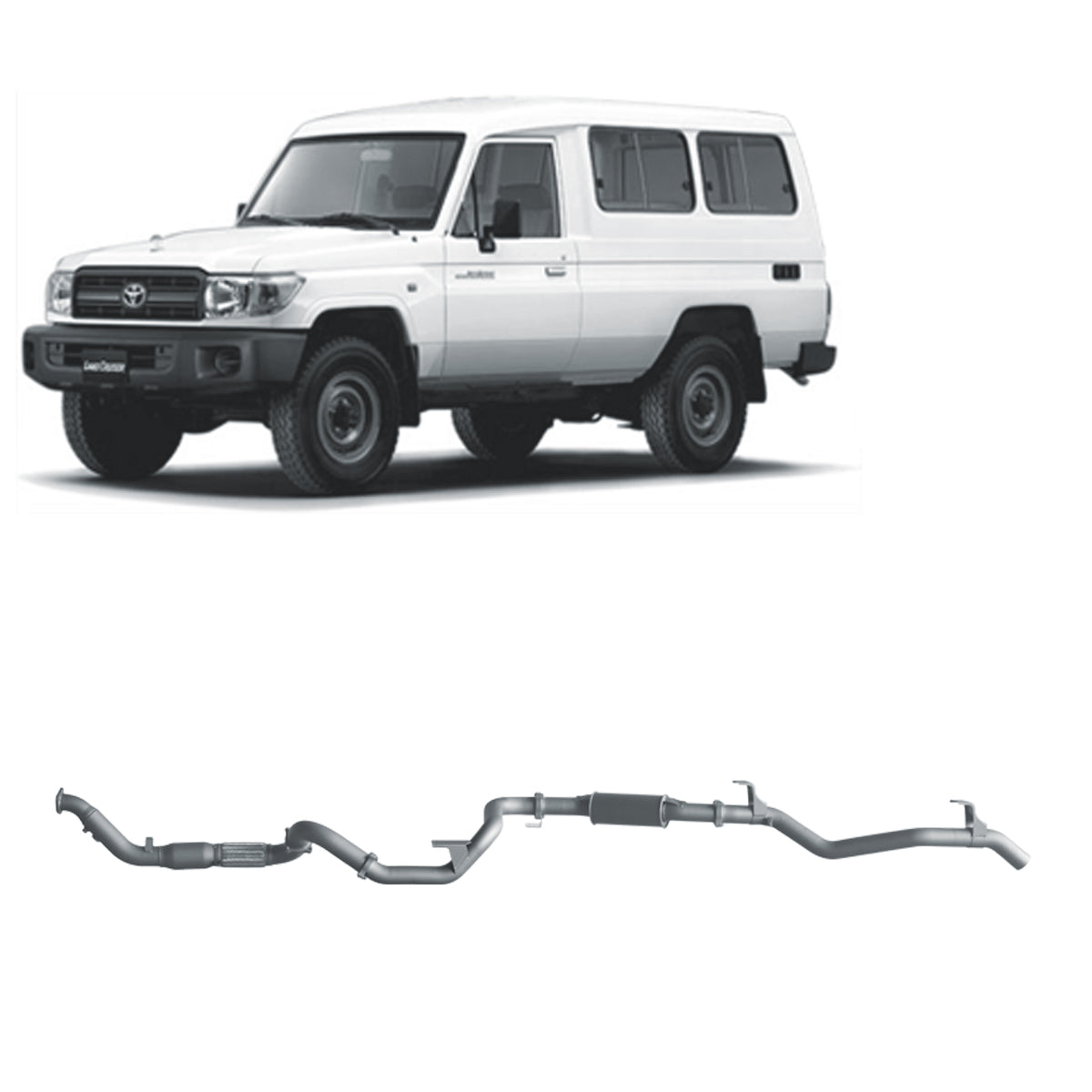 Extreme Duty 3" Factory Dump Pipe Back Exhaust for the Toyota LandCruiser 78 Series 4.2L TD (01/2001 - 01/2007)